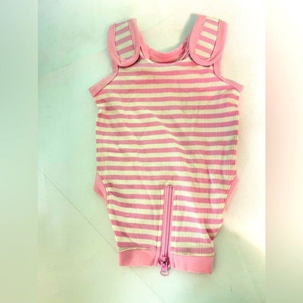 Small cat pink‎ and white onsie with strips